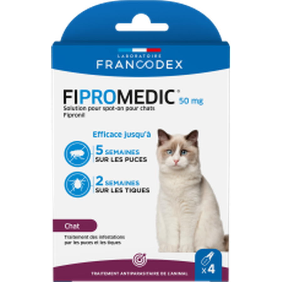 FRANCODEX FIPROMEDIC 50 mg Solution pour spot-on chat x4 pipettes