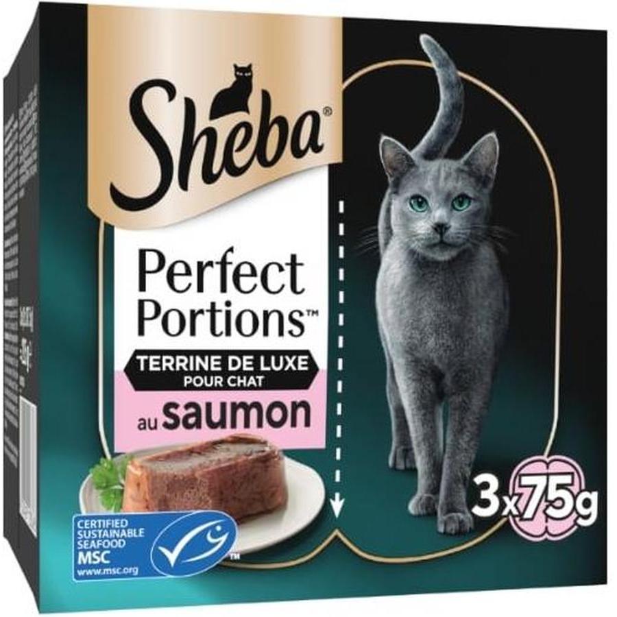 SHEBA Perfect Portions Terrine Luxe au Saumon pour Chats Adultes 3x75g