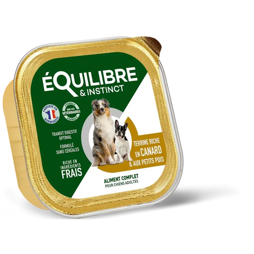 EQUILIBRE & INSTINCT Terrine pour chien adulte riche en canard & petit pois 300g