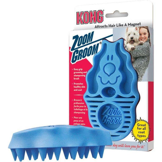 KONG ZoomGroom Brosse de Massage pour Chien et Chat Poils Courts Bleu
