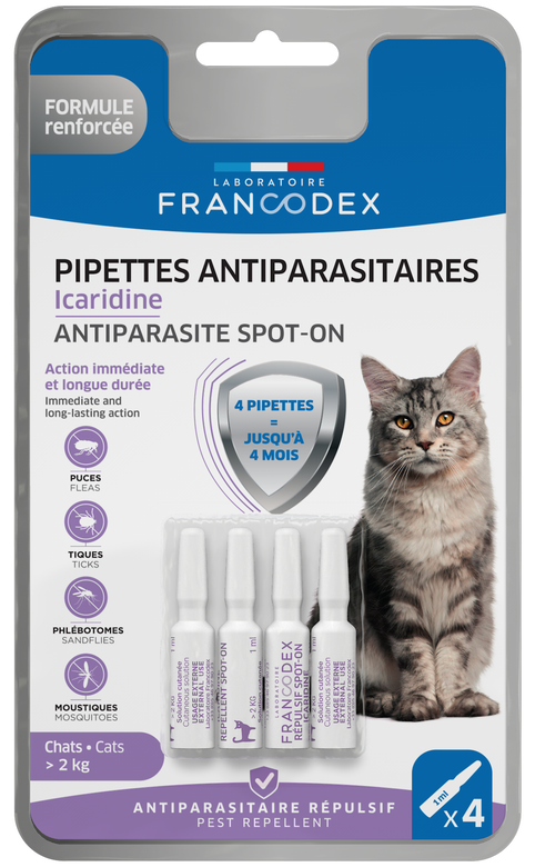 FRANCODEX Pipettes Icaridine Chat >2kg 1ml x4