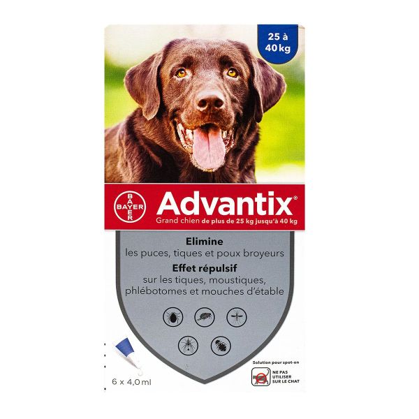 ELANCO Advantix Pipettes Antiparasitaires Grand Chien 25-40kg 6x4ml