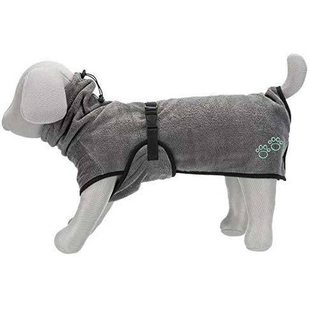 TRIXIE Peignoir Serviette pour Chien Gris Taille L Dos 60 cm Tissu Éponge Réglable