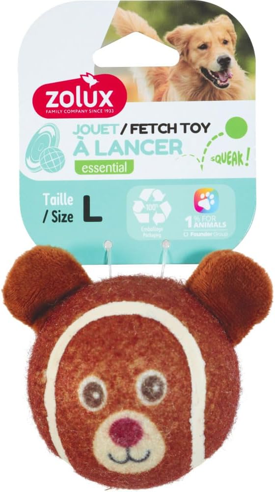 ZOLUX Balle de Tennis Ourson Taille L Marron ø 8 cm pour Chien
