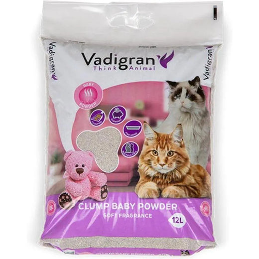 VADIGRAN Litière chat bentonite parfum poudre de bébé 12 kg (12 L)