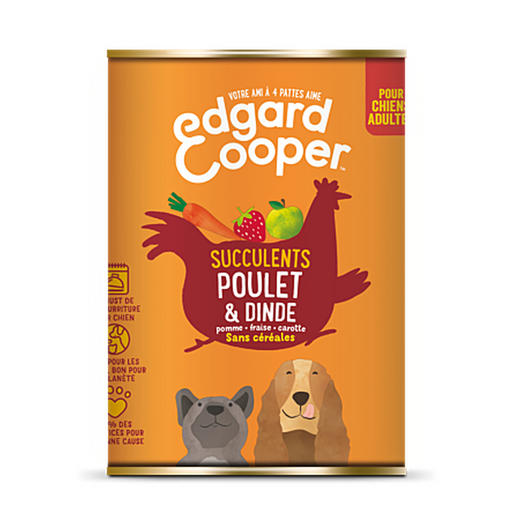 EDGARD COOPER Boîtes Sans Céréales Poulet & Dinde pour Chiens Adultes 400g