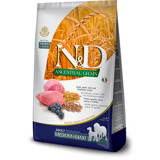 FARMINA N&D Ancestral Grain Adult Medium & Maxi Agneau et Myrtilles 12kg