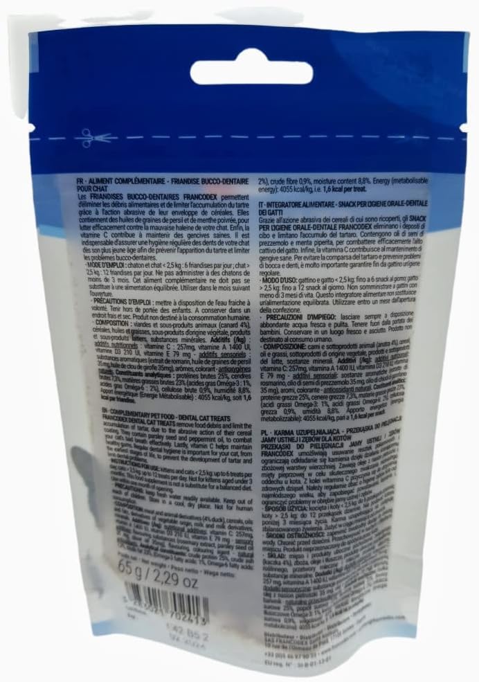 FRANCODEX Friandises Hygiène Bucco-Dentaire Chat 65g