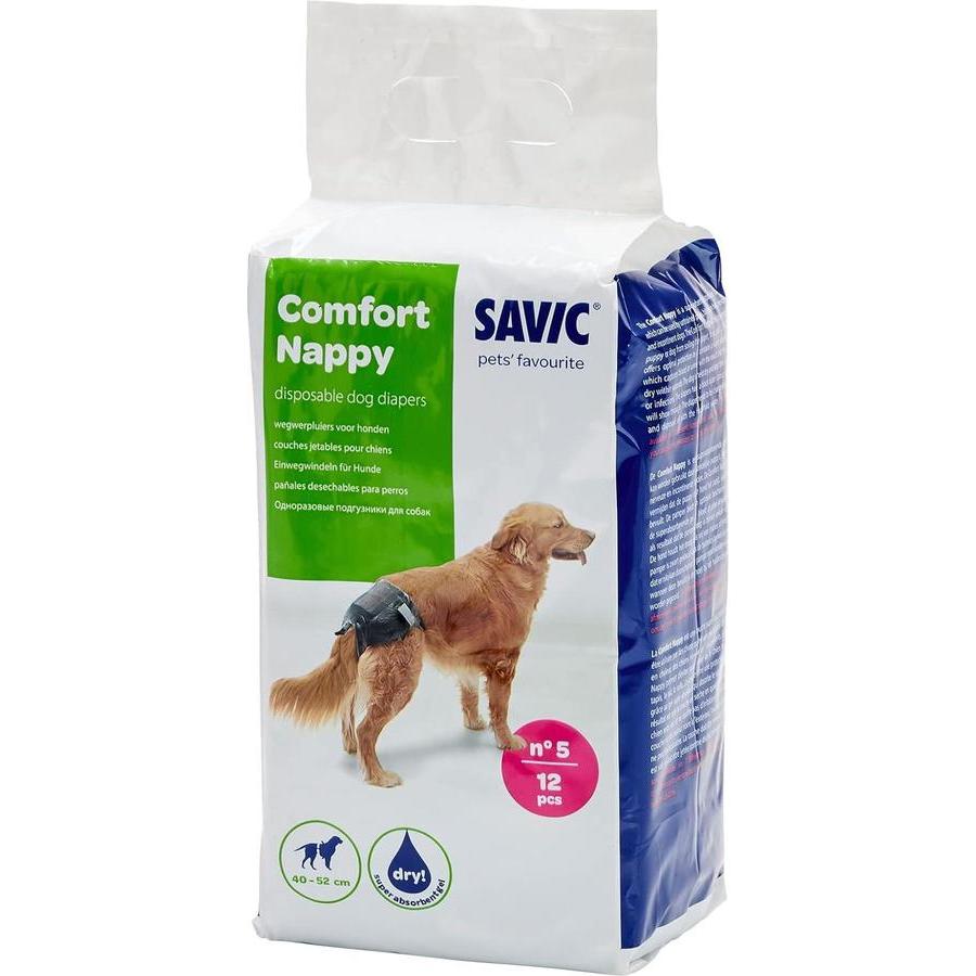 SAVIC Comfort Nappy Couches Jetables pour Chien Taille 5 42-62cm 12 pièces