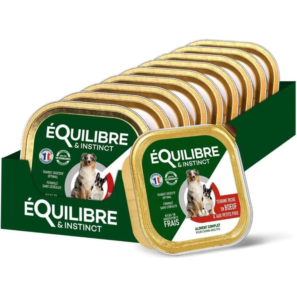 EQUILIBRE & INSTINCT Terrine pour chien adulte riche en bœuf & petit pois 300g
