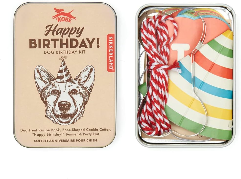 KIKKERLAND Kit d'anniversaire pour chien Happy Birthday Boîte Métallique