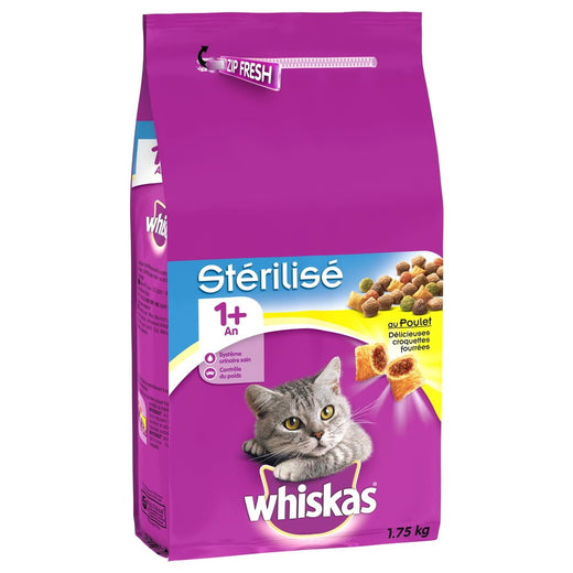 WHISKAS Croquettes au Poulet pour Chat Adulte Stérilisé 1,75 kg