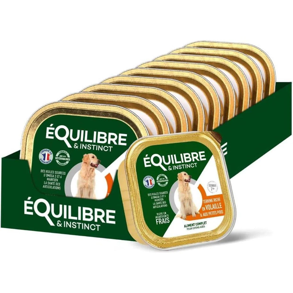 EQUILIBRE & INSTINCT Terrine pour chien âgé riche en volaille et petits pois 300g