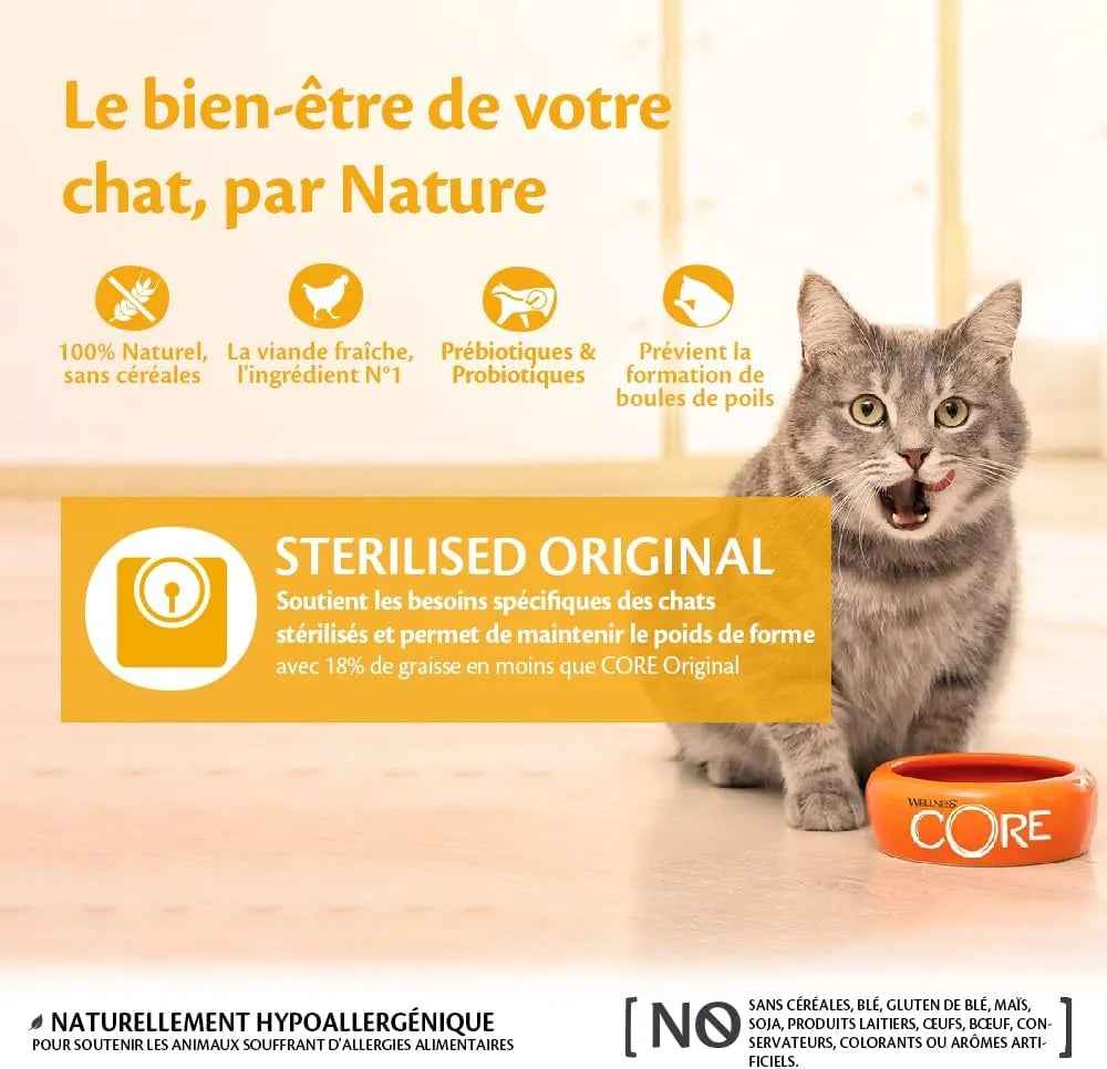 WELLNESS CORE Original Stérilisé Croquettes Chat Poulet & Dinde 1,75kg