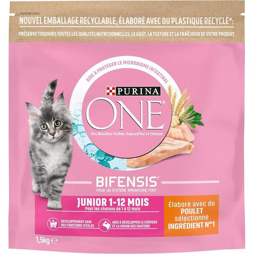 PURINA ONE Junior Croquettes pour Chaton Poulet et Céréales Complètes 1,5 Kg