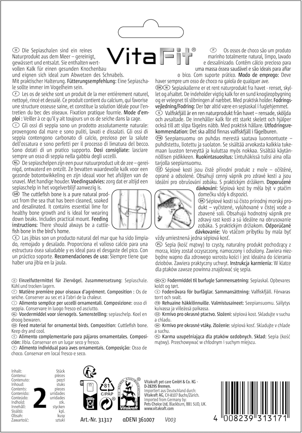 VITAKRAFT Vita Fit Os de Seiche pour Oiseaux Domestiques 2 pièces
