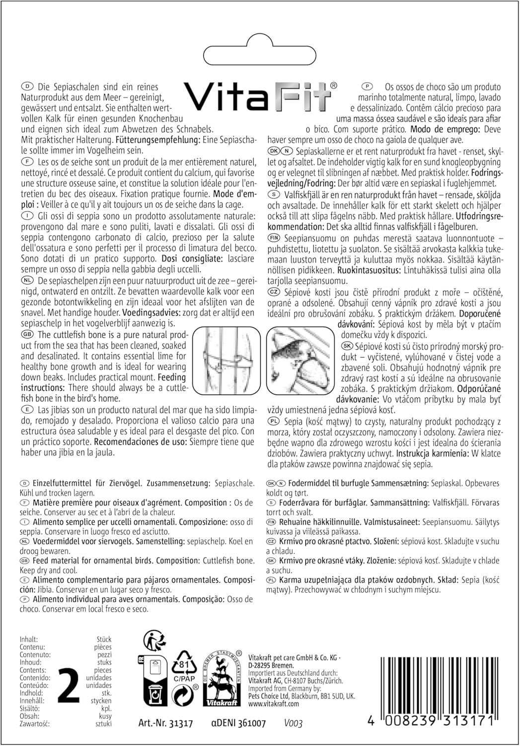 VITAKRAFT Vita Fit Os de Seiche pour Oiseaux Domestiques 2 pièces