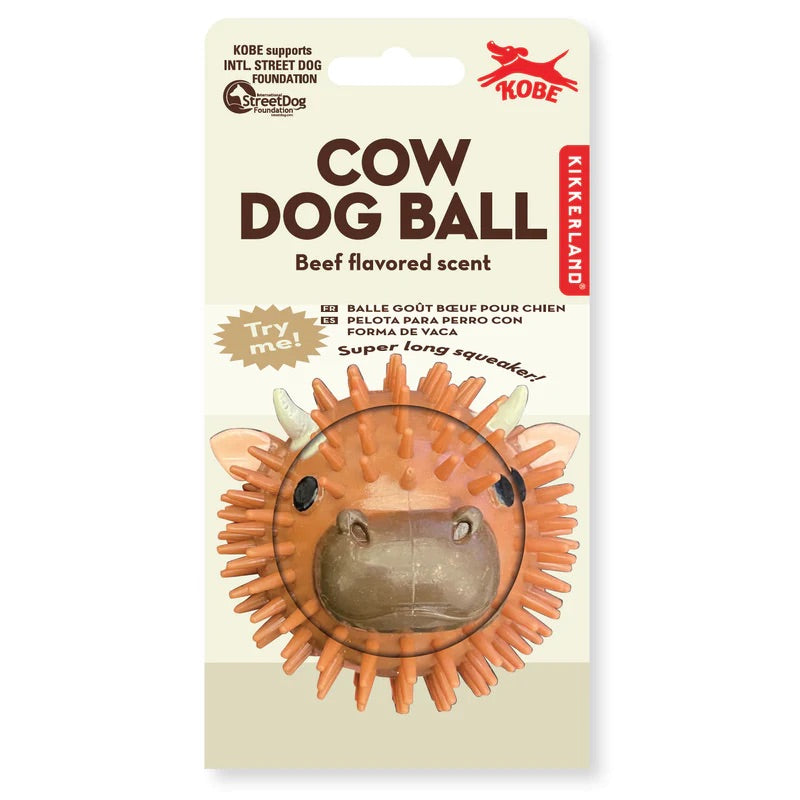 KIKKERLAND Cow Dog Ball Balle pour chien goût bœuf avec couinement 9 cm