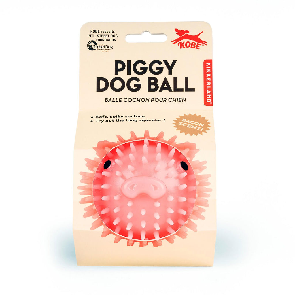 KIKKERLAND Piggy Dog Ball Balle pour Chien Parfumée Bacon Squeak Long 9cm