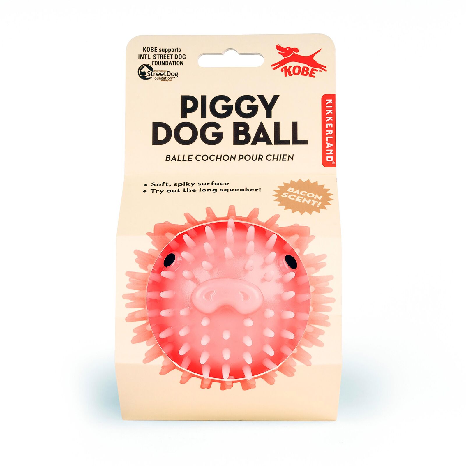 KIKKERLAND Piggy Dog Ball Balle pour Chien Parfumée Bacon Squeak Long 9cm