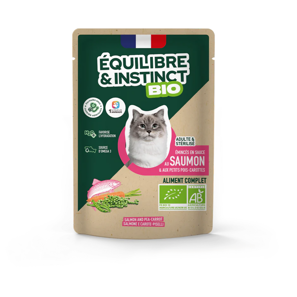 EQUILIBRE & INSTINCT Terrine pour chat adulte saumon légumes BIO 85g