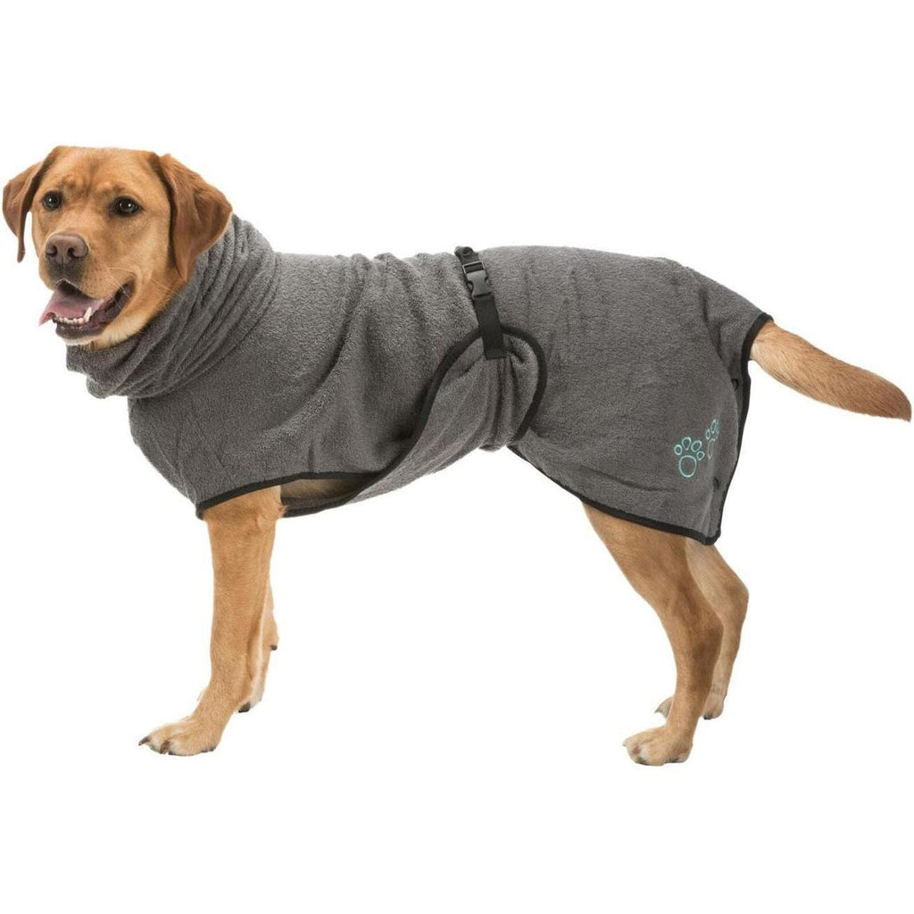 TRIXIE Peignoir Serviette pour Chien Gris Taille L Dos 60 cm Tissu Éponge Réglable