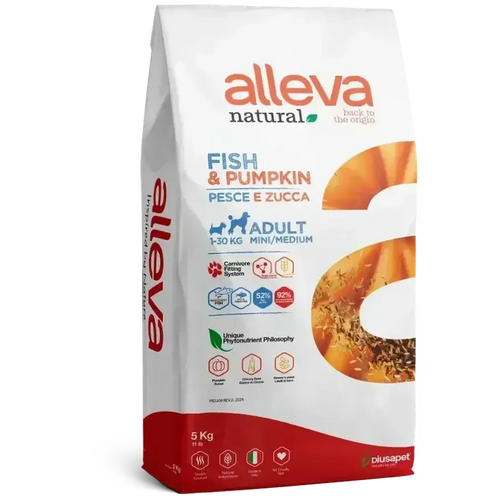 Alleva Natural Poisson & Potiron chien adulte mini/medium 5kg