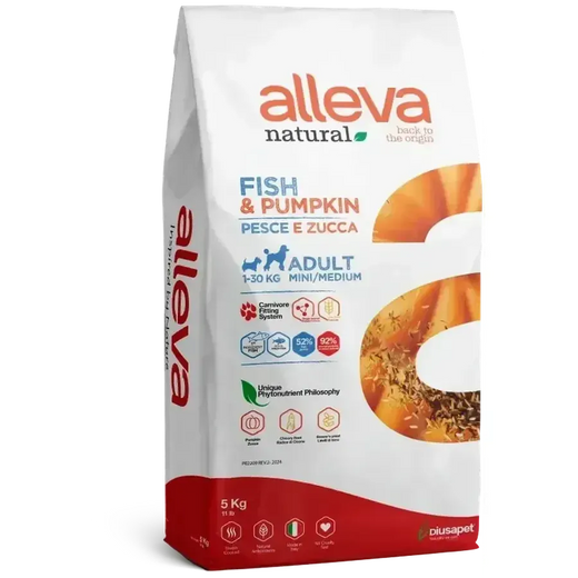 Alleva Natural Poisson & Potiron chien adulte mini/medium 5kg