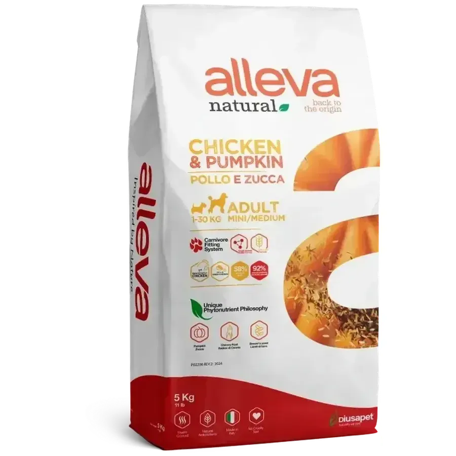 Alleva Natural Poulet & Potiron chien adulte mini/medium 5kg