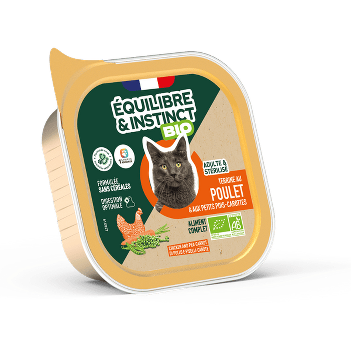 EQUILIBRE & INSTINCT Terrine pour chat adulte poulet légumes BIO 85g