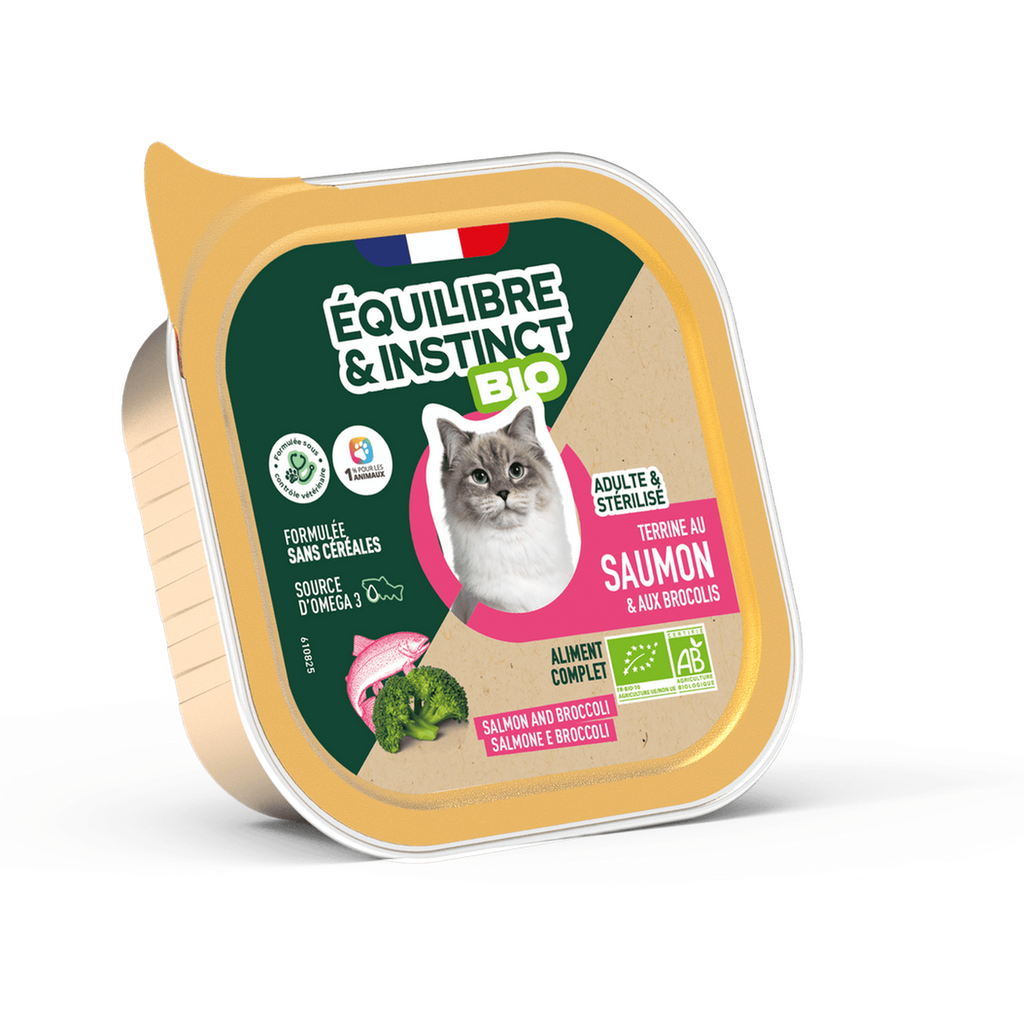 EQUILIBRE & INSTINCT Terrine pour chat adulte saumon légumes BIO 85g