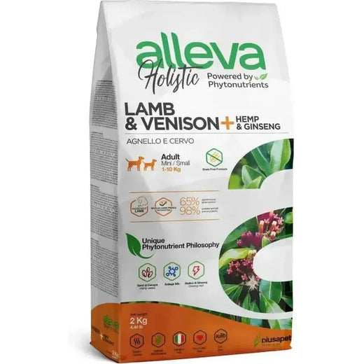 Croquettes sans céréales Alleva Holistic Agneau & Cerf + Chanvre & Ginseng chien adulte mini