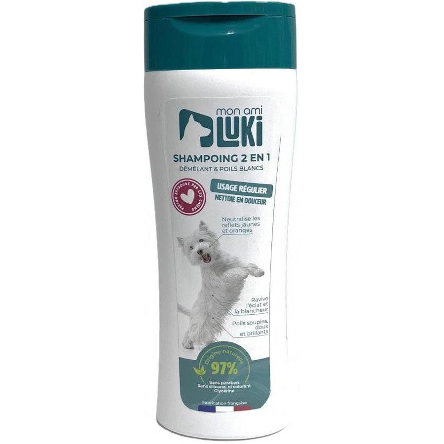 Shampoing 2 en 1 chien spécial poil blanc 300ml