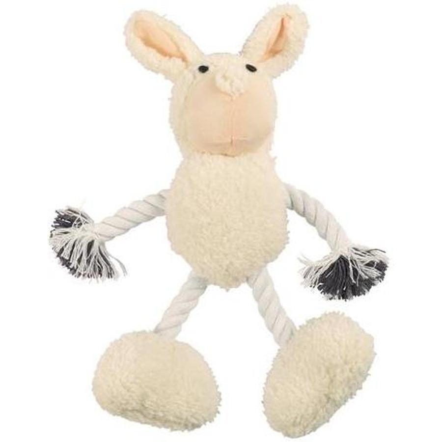 Jouet corde et peluche forme lapin 36cm