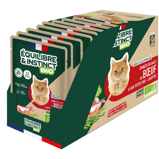 EQUILIBRE & INSTINCT Emincés pour chat au boeuf légumes BIO 100g