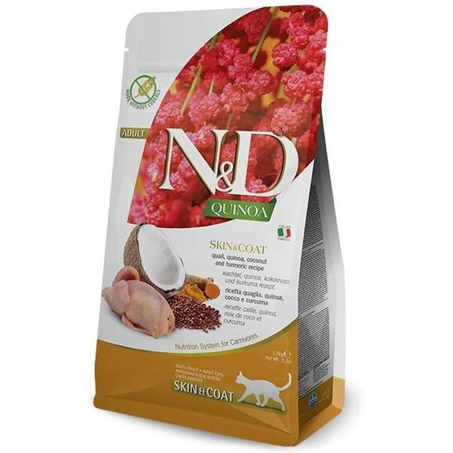 FARMINA N&D Quinoa Skin & Coat Caille Quinoa Noix de Coco Curcuma chat Adulte 1.5kg