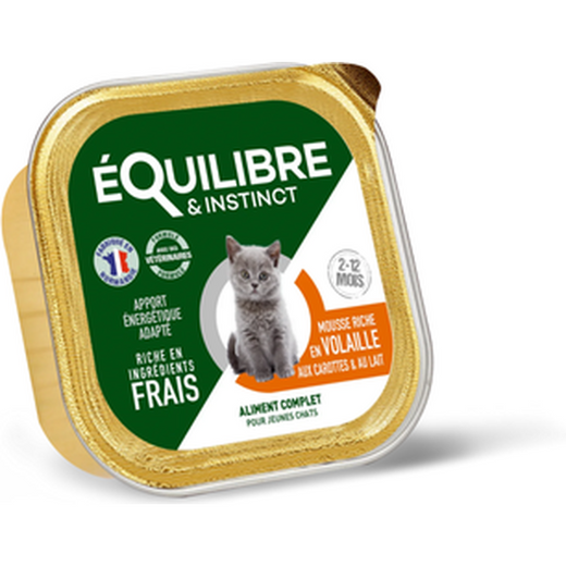 EQUILIBRE & INSTINCT Mousse pour jeune chat riche en volaille, carottes & lait 85g