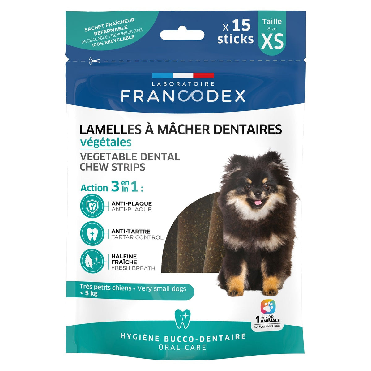 FRANCODEX Lamelles à Mâcher Dentaires Très Petit Chien Taille XS 114g