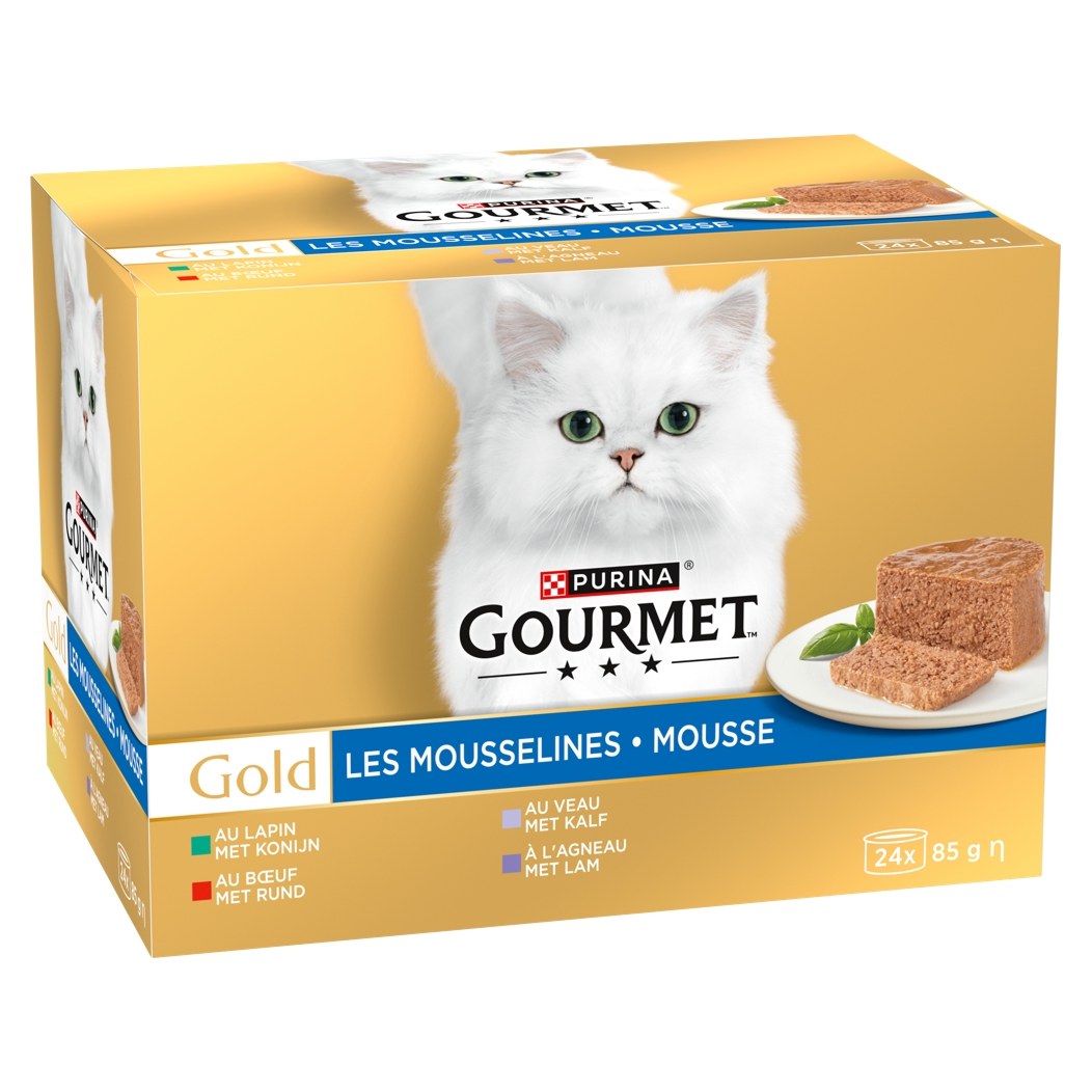 GOURMET Gold Les Mousselines Lapin, Bœuf, Veau et Agneau Pâtée pour Chat 24x85g