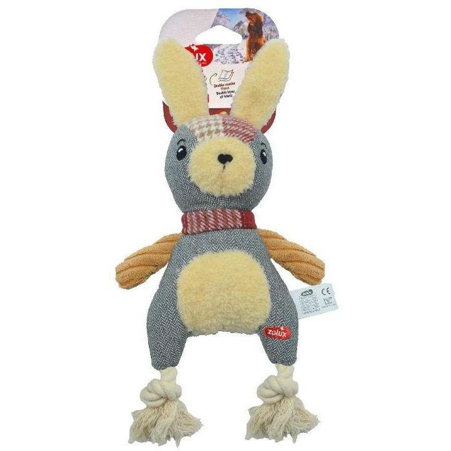 Jouet corde et peluche forme lapin 36cm