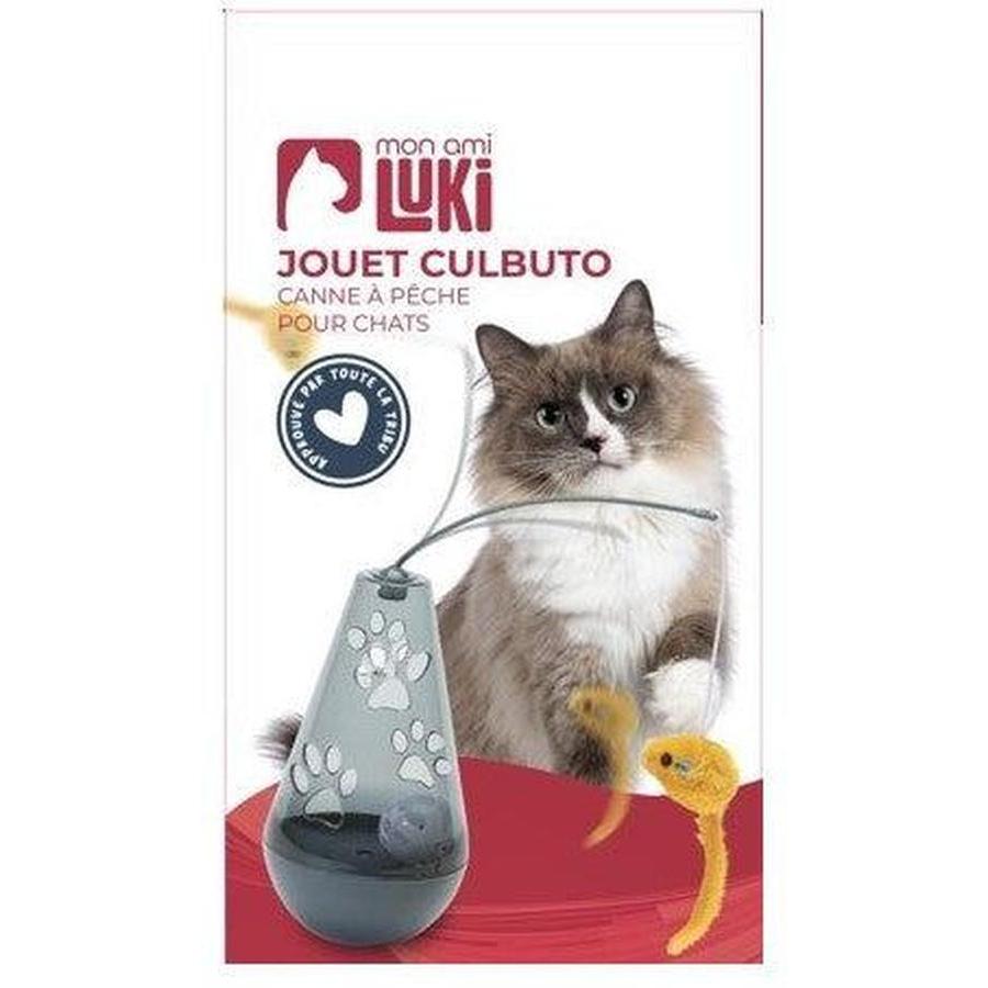 Mon Ami luki Jouet Culbuto Canne à Pêche 9x3cm Gris et Orange pour Chat