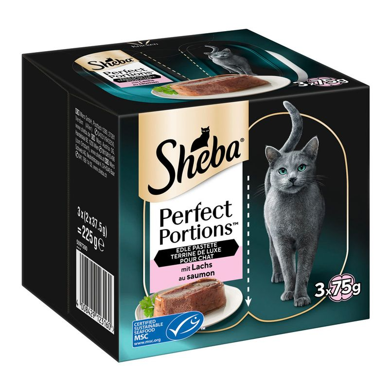 SHEBA Perfect Portions Terrine Luxe au Saumon pour Chats Adultes 3x75g