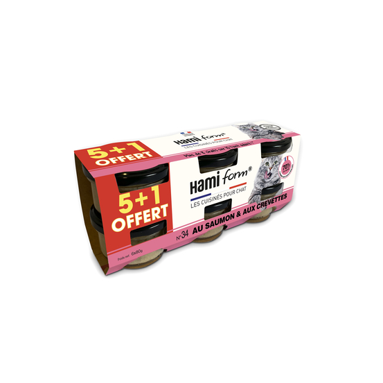 HAMIFORM Pack 6 Pots Recette N°34 Saumon Crevettes pour Chat 6x80g