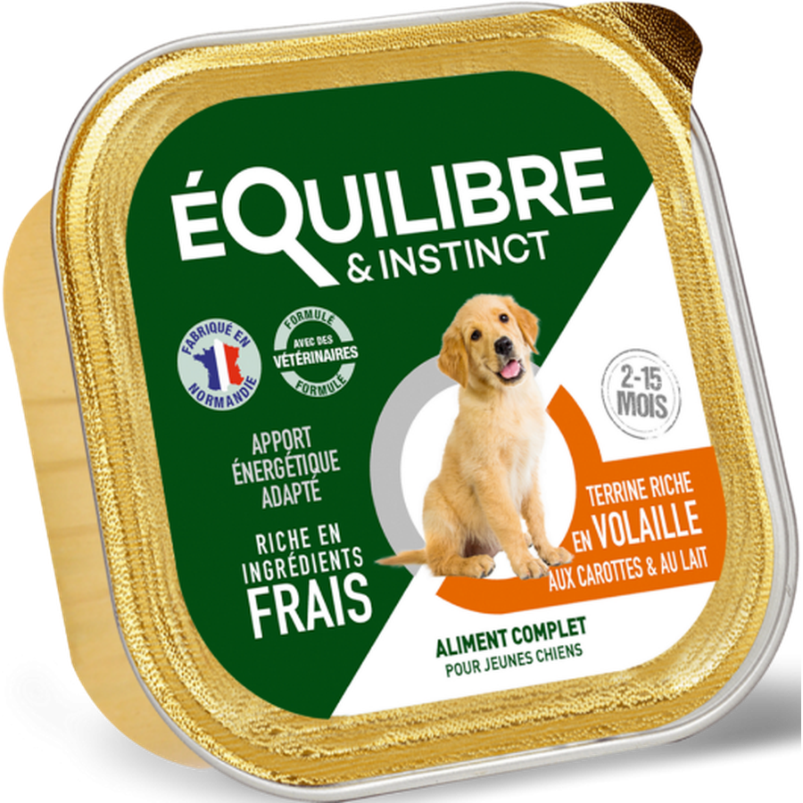 EQUILIBRE & INSTINCT Terrine pour jeune chien riche en volaille, carottes & lait 150g
