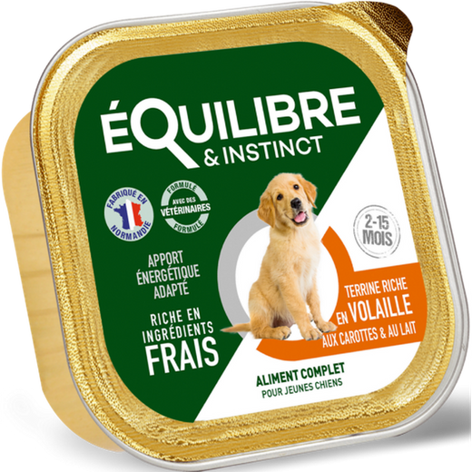 EQUILIBRE & INSTINCT Terrine pour jeune chien riche en volaille, carottes & lait 150g