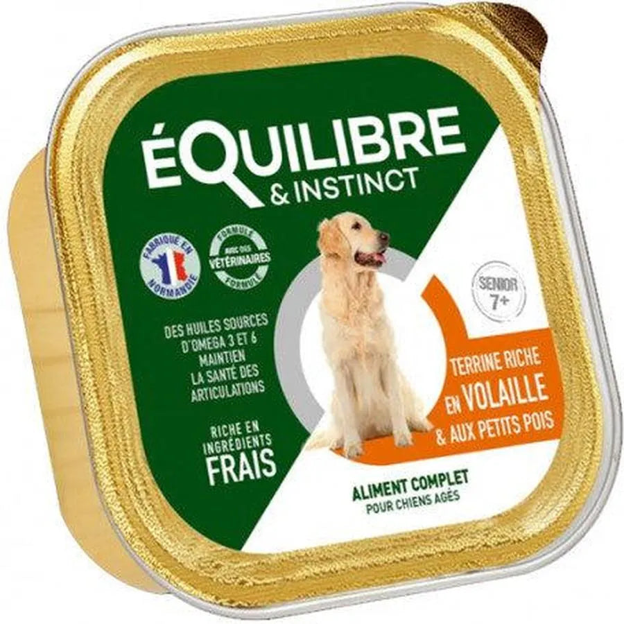 EQUILIBRE & INSTINCT Terrine pour chien âgé riche en volaille et petits pois 300g
