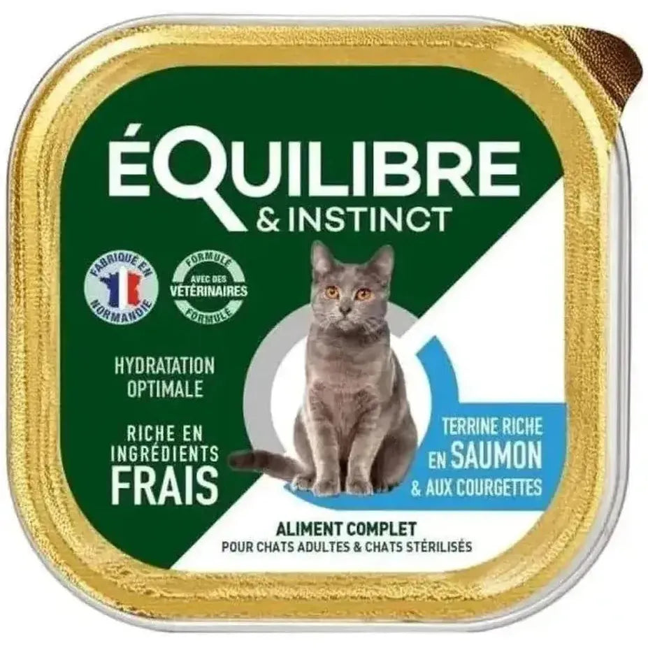EQUILIBRE & INSTINCT Terrine pour chat stérilisé riche en saumon & aux courgettes 85g