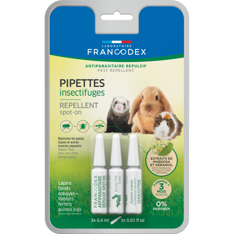 FRANCODEX Pipettes Insectifuges pour Lapin et Grands Rongeurs x3 0,4ml