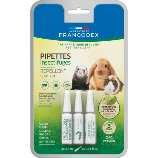 FRANCODEX Pipettes Insectifuges pour Lapin et Grands Rongeurs x3 0,4ml