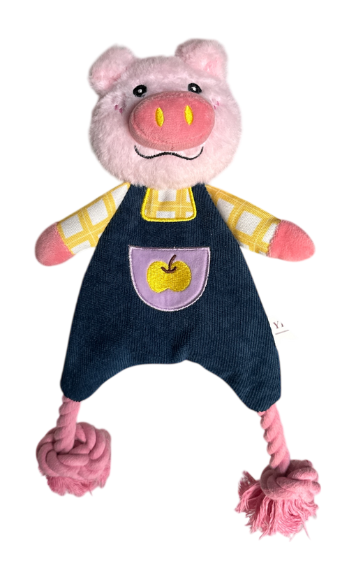 Jouet corde et peluche forme cochon 36cm